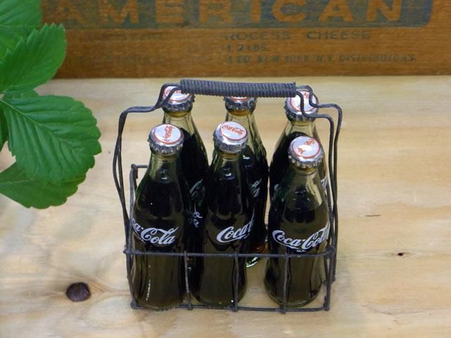 ミニチュアコカコーラ6本＆ワイヤーバスケットセット