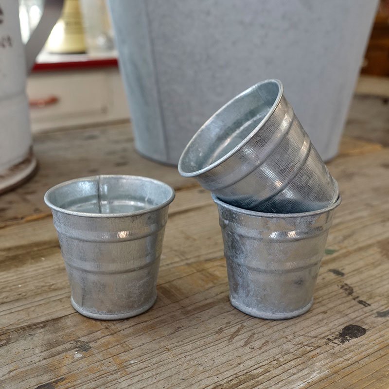 ブリキポット ブリキカップ ミニ鉢 3個セット 直径5.5㎝ シルバー - カントリーショップ ジュリアン