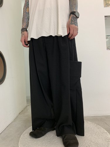 VOAAOV / wool tuck wide pocket pants / Black - LAD MUSICIAN・A.F