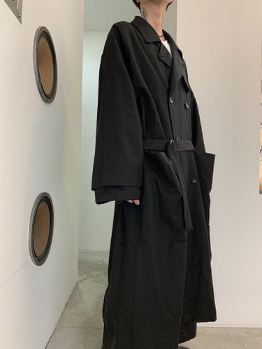 my beautiful landlet / cotton linen big trench / Black - LAD