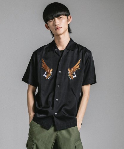 ANREALAGE / SIDE ANGLE HAWK EMBOROIDERY SHIRT / Black - LAD