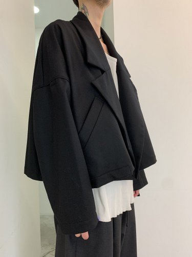 my beautiful landlet / flannel wool wide jacket / Black