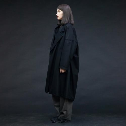 my beautiful landlet / flannel wool wide long coat / Black