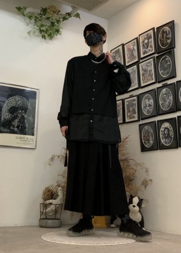 LAD MUSICIAN / WOOL GABARDINE HAKAMA / NANO BLACK - LAD MUSICIAN