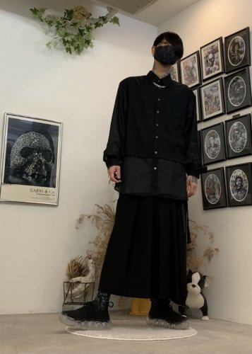 LAD MUSICIAN / WOOL GABARDINE HAKAMA / NANO BLACK - LAD MUSICIAN