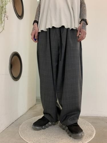 my beautiful landlet / WOOL CHECK BACK WARP WIDE EASY PANTS