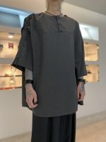 VOAAOV / WOOL LIKE POLYESTER GATHER SLEEVE TOPS / Charcoal