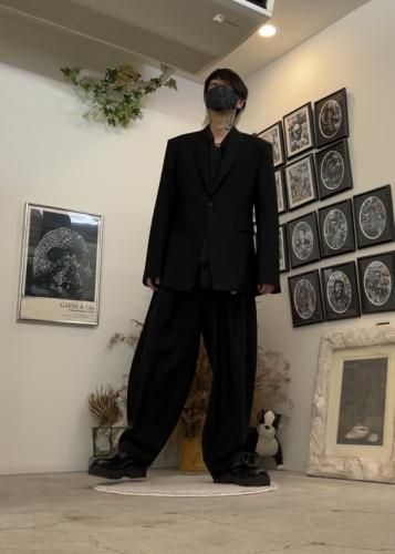 LAD MUSICIAN / WOOL GABARDINE BIG SHAPE JACKET / NANO BLACK