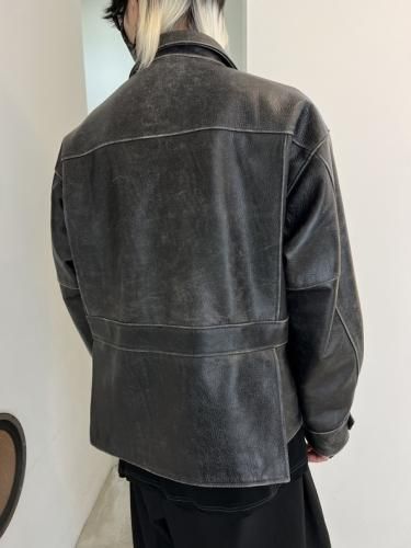 Varde77 クラックレザーダブルワイドジャケット / ブルー