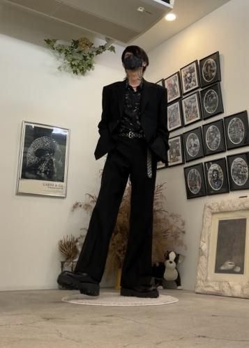 通販 送料無料  ladmusician ブラック ジャケットとワイドパンツのセットアップ スーツ