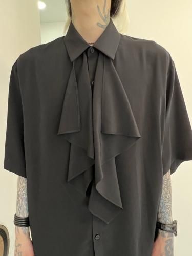 lad musician フリルシャツ　ブラック LAD MUSICIAN SHORT SLEEVE FRILL SHIRT