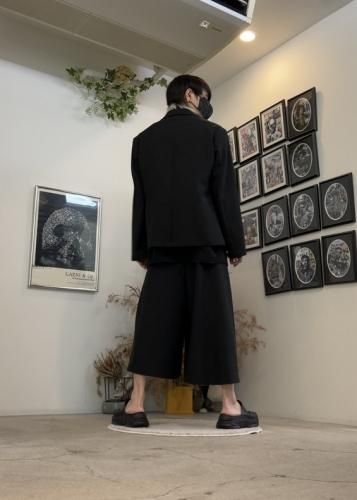 LAD MUSICIAN / POLYESTER TROPICAL ASYMMETRY PANTS / BLACK