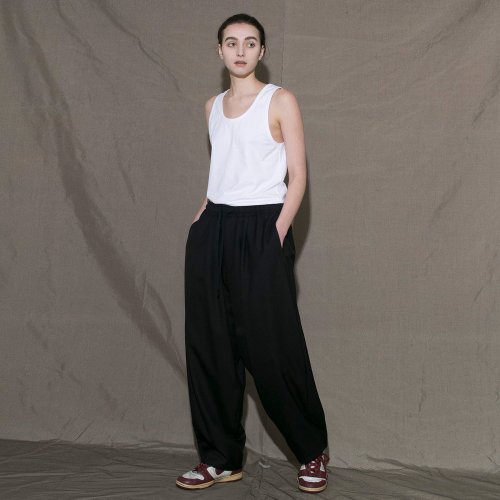 my beautiful landlet / SUPER 100s' WOOL EASY WIDE PANTS / Black