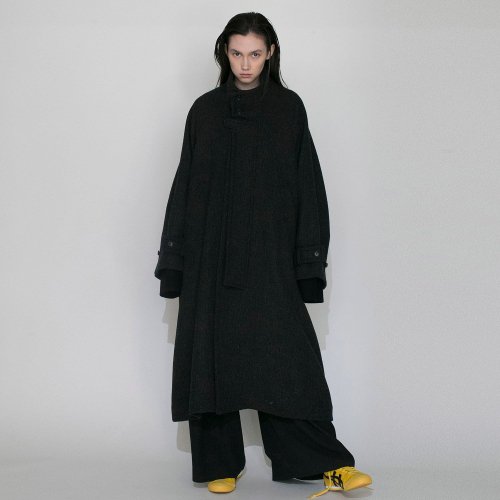 VOAAOV】BISHU RECYCLE RIDGE WOOL Stand Collar Long Coat-