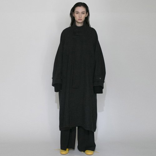 VOAAOV / BISHU RECYCLE RIDGE WOOL Stand Collar Long Coat