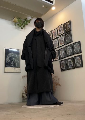 VOAAOV】BISHU RECYCLE RIDGE WOOL Stand Collar Long Coat-