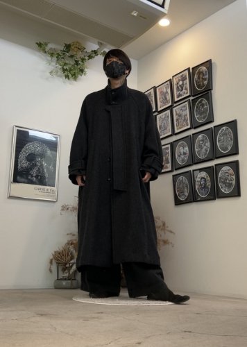 VOAAOV / BISHU RECYCLE RIDGE WOOL Stand Collar Long Coat / GRAY