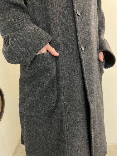 VOAAOV / RECYCLE HERRINGBONE BLANKET Long Coat / BLACK - LAD