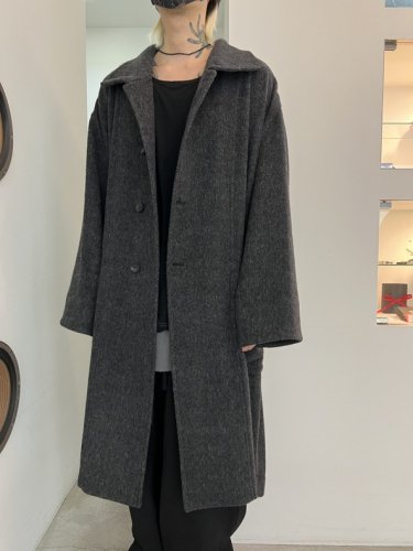 VOAAOV / RECYCLE HERRINGBONE BLANKET Long Coat / BLACK - LAD