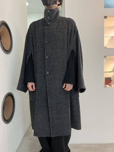 VOAAOV / RECYCLE HERRINGBONE BLANKET Long Coat / BLACK - LAD