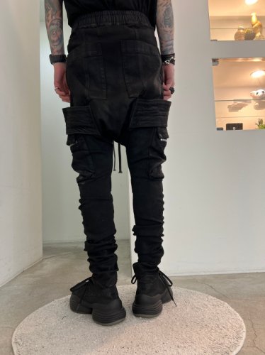 A.F ARTEFACT / Stretch Denim Coating Cargo Sarouel Skinny / Black