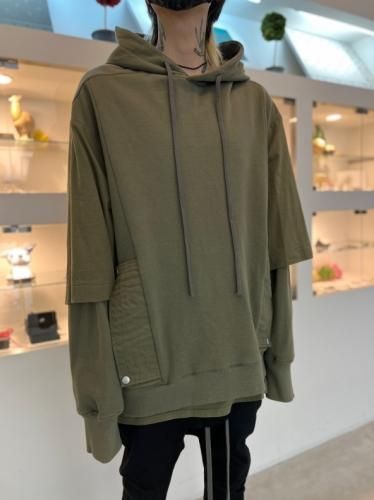 A.F ARTEFACT / Combi Layered Hoodie Pullover / Khaki - LAD