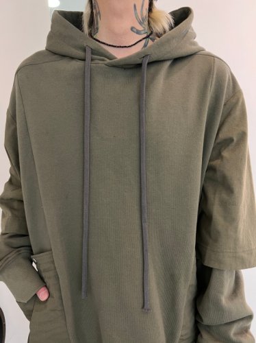 A.F ARTEFACT / Combi Layered Hoodie Pullover / Khaki - LAD
