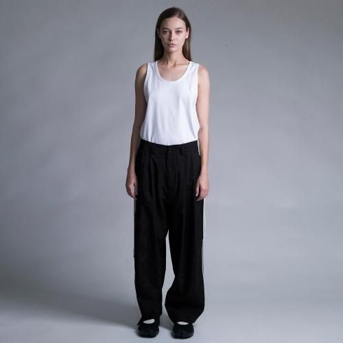 my beautiful landlet / TROPICAL CLOTH SIDE LINE WIDE PANTS / BLACK