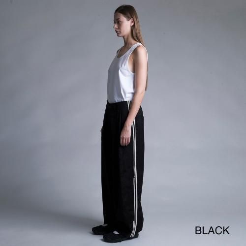 my beautiful landlet / TROPICAL CLOTH SIDE LINE WIDE PANTS / BLACK