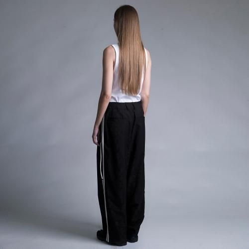 my beautiful landlet / TROPICAL CLOTH SIDE LINE WIDE PANTS / BLACK