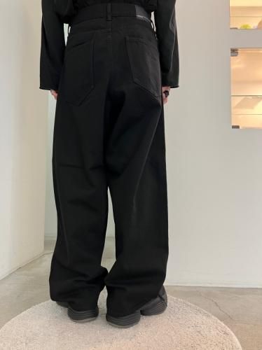 LAD MUSICIAN / 12oz FLAT DENIM TAPERED BAGGY PANTS / BLACK