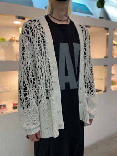 LAD MUSICIAN / TAPE YARN LACE KNIT CARDIGAN / SPACE WHITE - LAD 