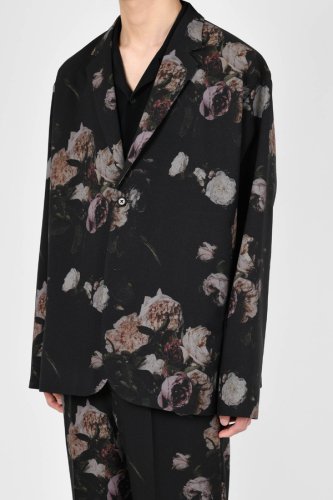 LAD MUSICIAN / POLYESTER TROPICAL PAINT FLOWER 2B JACKET / BLACK