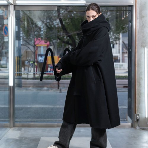 VOAAOV / S100 WOOL PILE Hoodie Long Coat / BLACK - LAD MUSICIAN