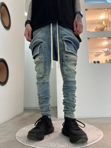 A.F ARTEFACT / Indigo Denim Cargo Sarouel Skinny / Indigo Blue