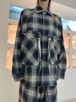 my beautiful landlet / COTTON TWEED CHECK RAGLAN OVERSIZE SHIRT / GRAY