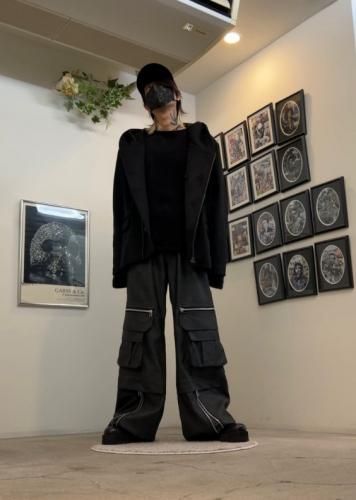 A.F ARTEFACT / Synthtic Leather Cargo Zip Buggy Pants / Black