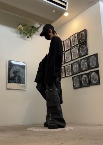 A.F ARTEFACT / Synthtic Leather Cargo Zip Buggy Pants / Black