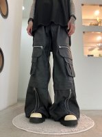 A.F ARTEFACT / Synthtic Leather Cargo Zip Buggy Pants / Blackξʼ̿