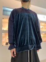 A.F ARTEFACT / Bruched Knit Combi Velor Top / Navy