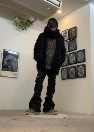 LAD MUSICIAN / LOOP YARN SHAGGY KNIT CARDIGAN / BLACK - LAD