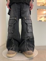 A.F ARTEFACT / Denim Cargo Zip Buggy Pants / Black