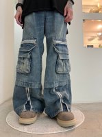 A.F ARTEFACT / Denim Cargo Zip Buggy Pants / Blue