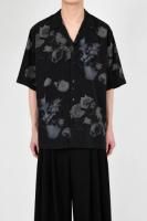 LAD MUSICIAN / DECHINE ROSE+CAT OPEN COLLAR SHORT SLEEVE SHIRT / DARK