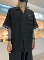 LAD MUSICIAN / TENCEL BROAD POCKET BIG OPEN COLLAR SHORT SLEEVE SHIRT / BLACK