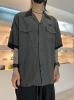 LAD MUSICIAN / TENCEL BROAD POCKET BIG OPEN COLLAR SHORT SLEEVE SHIRT / MOSS GRAY