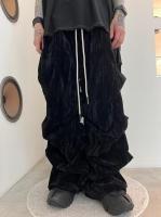 A.F ARTEFACT / Washer Velour Tuck Wide Pants / Black