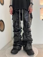 A.F ARTEFACT / Synthtic Leather Boots Cut Tuck Cargo Pants / Black