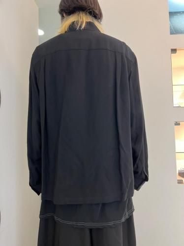 LAD MUSICIAN / RAYON TWILL FRONT ZIP SHIRT / BLACK - LAD