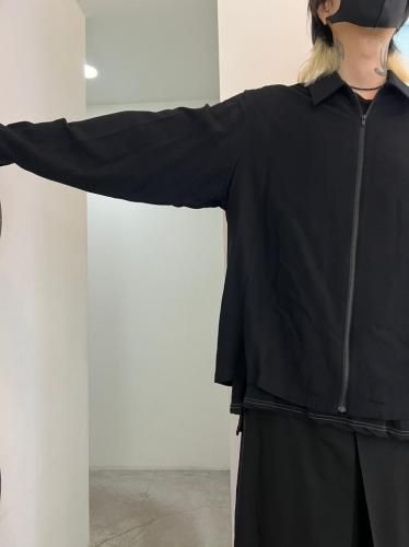 LAD MUSICIAN / RAYON TWILL FRONT ZIP SHIRT / BLACK - LAD